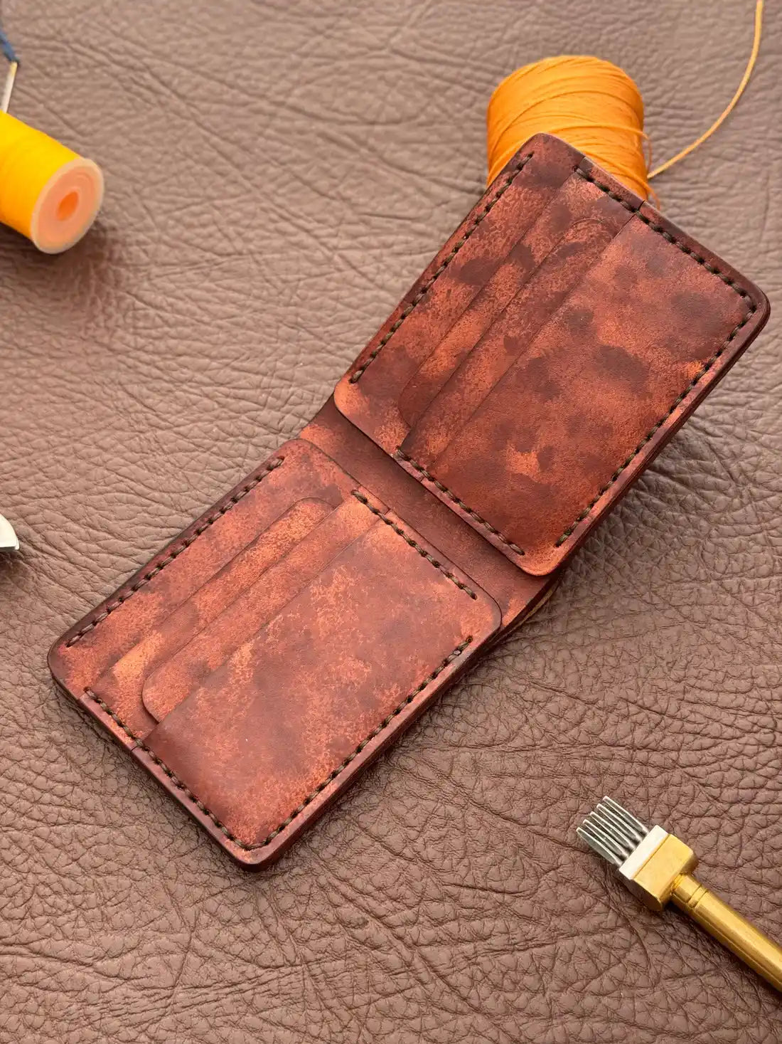 Handcrafted Bifold Wallet – Veg-Tan Leather with Hand Die Cutting