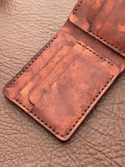 Handcrafted Bifold Wallet – Veg-Tan Leather with Hand Die Cutting