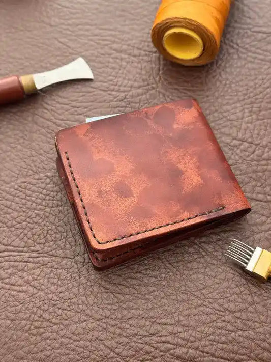 Handcrafted Bifold Wallet – Veg-Tan Leather with Hand Die Cutting