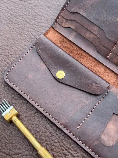 Handcrafted Flip Long Wallet – Maroon-Tone Brown Wax Pull-Up Leather