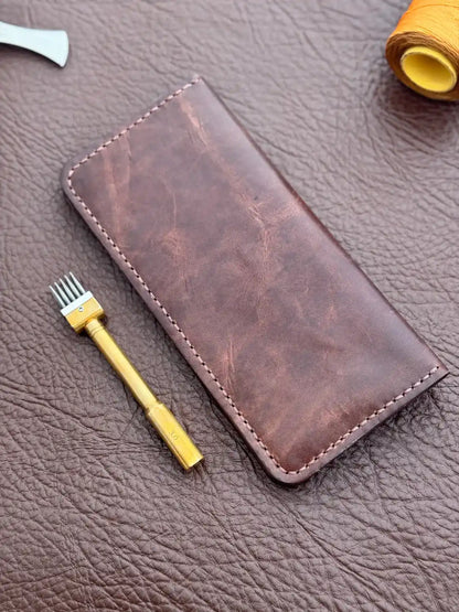 Handcrafted Flip Long Wallet – Maroon-Tone Brown Wax Pull-Up Leather