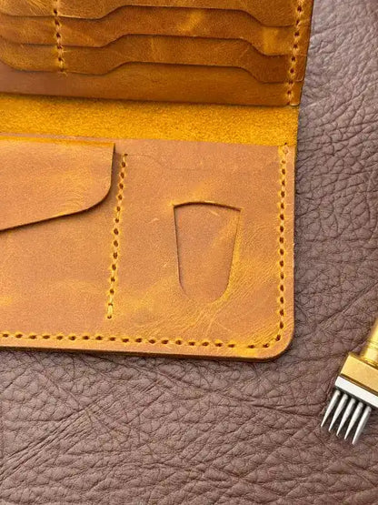 Handcrafted Flip Long Wallet – Yellow Wax Pull-Up Leather