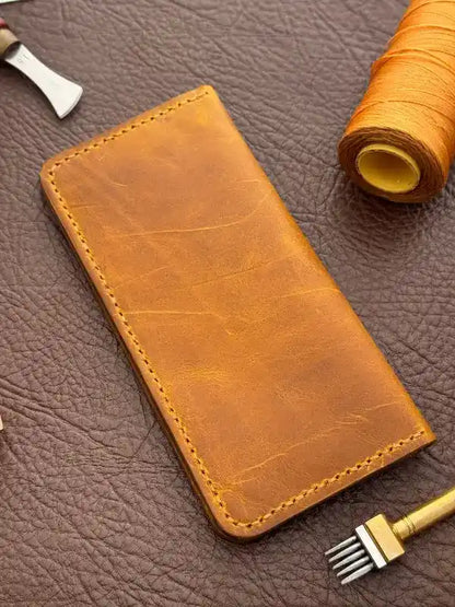 Handcrafted Flip Long Wallet – Yellow Wax Pull-Up Leather