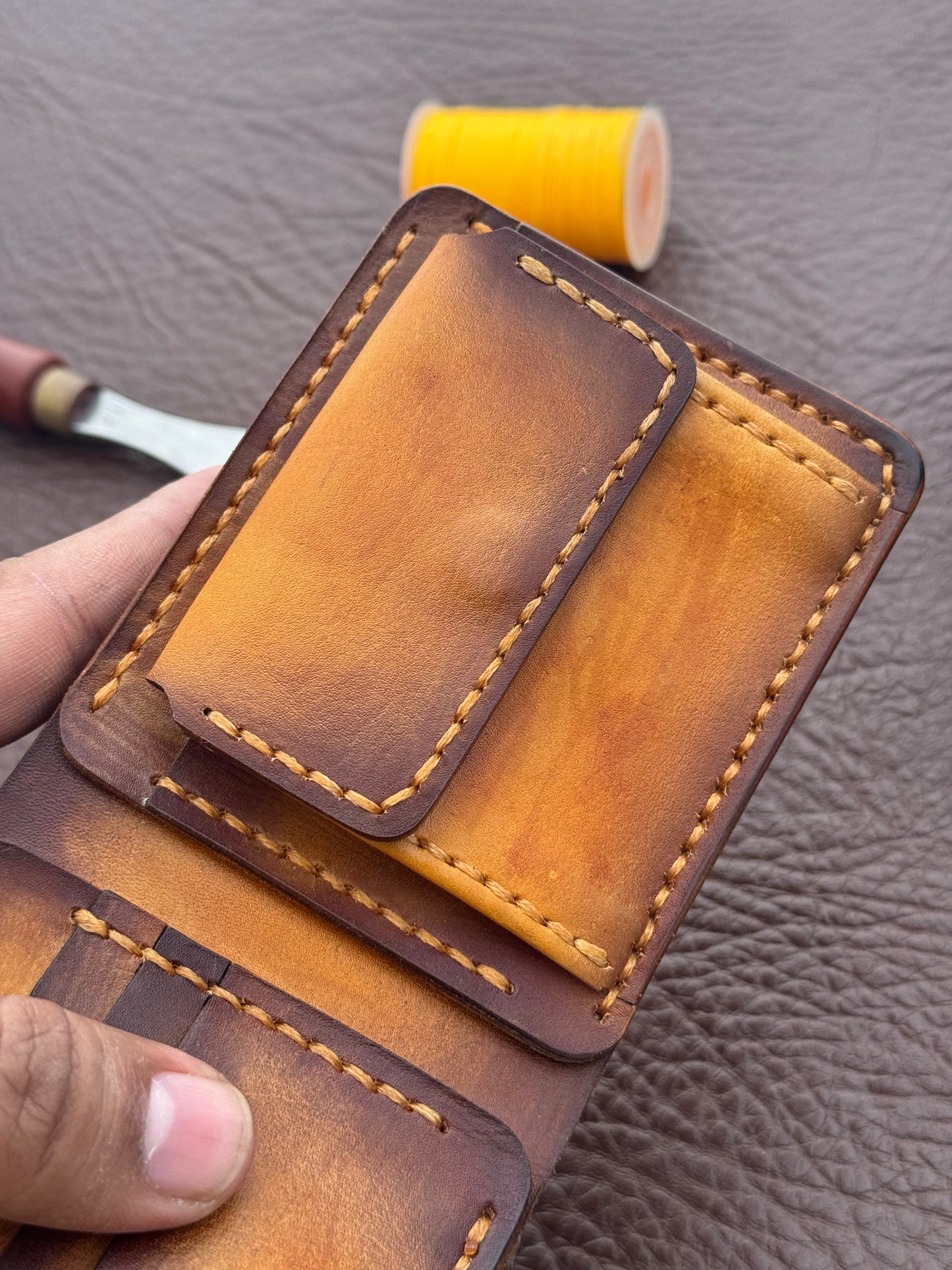 Handcrafted Bifold Wallet – Veg-Tan Leather with Hand Die Detailing